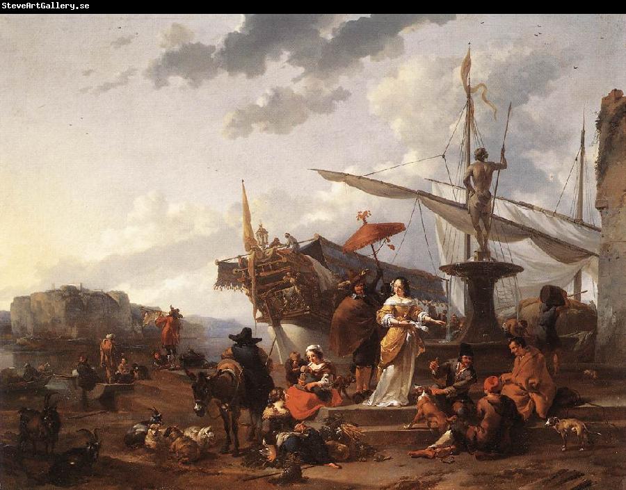 BERCHEM, Nicolaes A Southern Harbour Scene